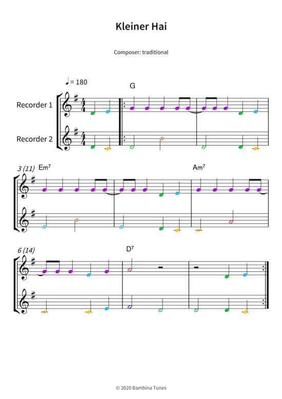 Kleiner Hai (Blockfl ten Duett) (Duett (Fl te)) von traditional