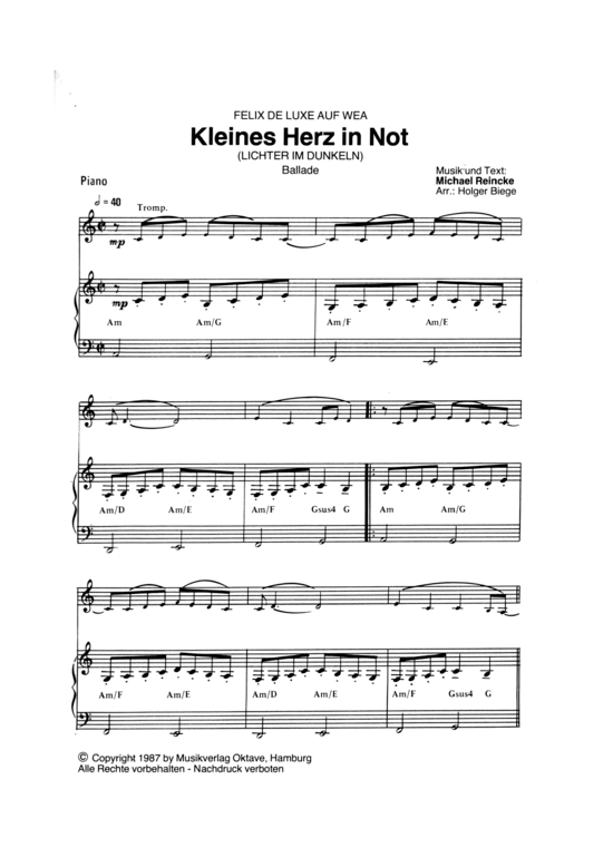 Kleines Herz In Not (Lichter im Dunkeln) (Salonorchester) (Combo (Salonorchester)) von Felix De Luxe