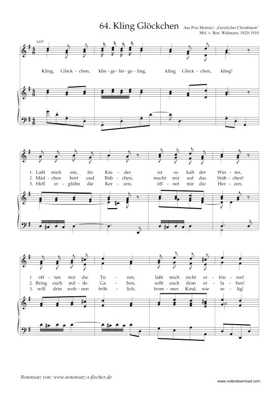 Kling Gl ckchen (Klavier + Gesang) (Klavier  Gesang) von Ben. Widmann 1820-1910