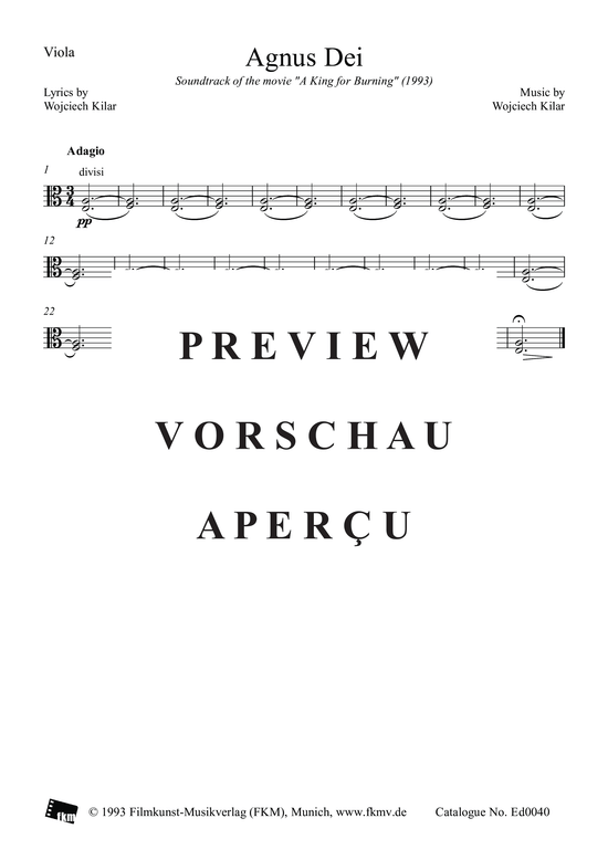 K nig der letzten Tage - Agnus Dei Viola (Bratsche) (Viola) von Aus dem Film K nig der letzten Tage 