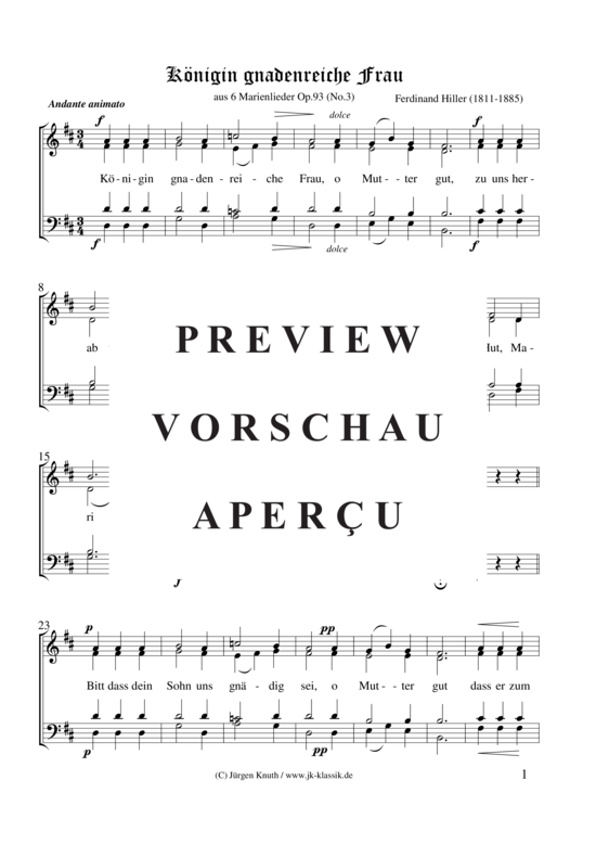 K nigin gnadenreiche Frau (aus 6 Marienlieder Op.93 (No.3) (Gemischter Chor) (Gemischter Chor) von Ferdinand Hiller