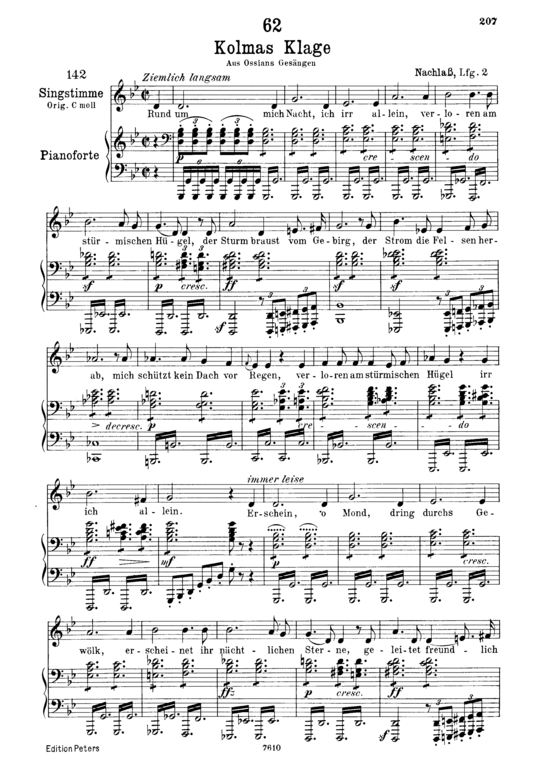 Kolma s Klage D.217 (Gesang tief + Klavier) (Klavier  Gesang tief) von Franz Schubert