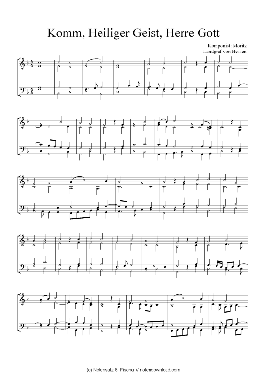 Komm Heiliger Geist Herre Gott (Quartett in C) (Quartett (4 St.)) von Moritz Landgraf von Hessen