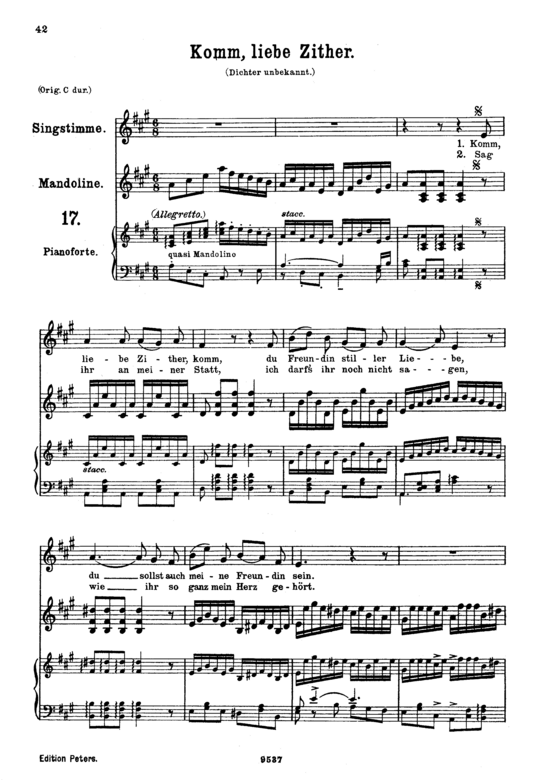 Komm liebe Zither K.351 (Gesang mittel + Klavier) (Klavier  Gesang mittel) von Wolfgang Amadeus Mozart