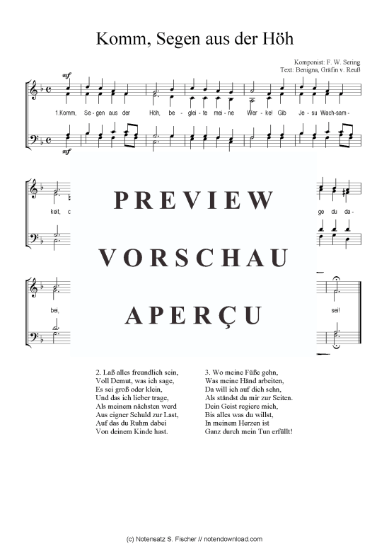 Komm Segen aus der H h (Gemischter Chor) (Gemischter Chor) von F. W. Sering  Benigna Gr fin v. Reu 