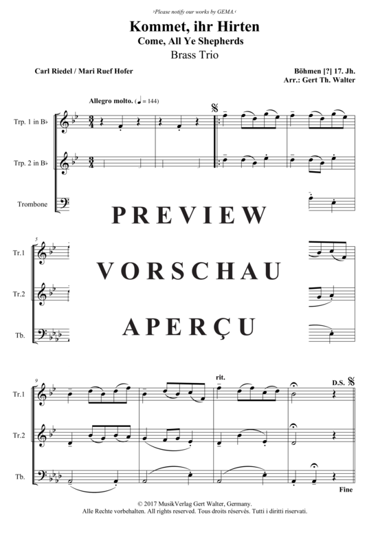Kommet ihr Hirten (Blechbl ser Trio) (Trio (Blech Brass)) von Traditional