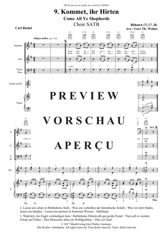 Kommet ihr Hirten (Gemischter Chor Gitarre + Klavier) (Gemischter Chor Klavier) von Traditional