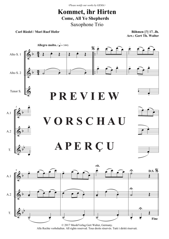 Kommet ihr Hirten (Saxophon Trio) (Trio (Saxophon)) von Traditional
