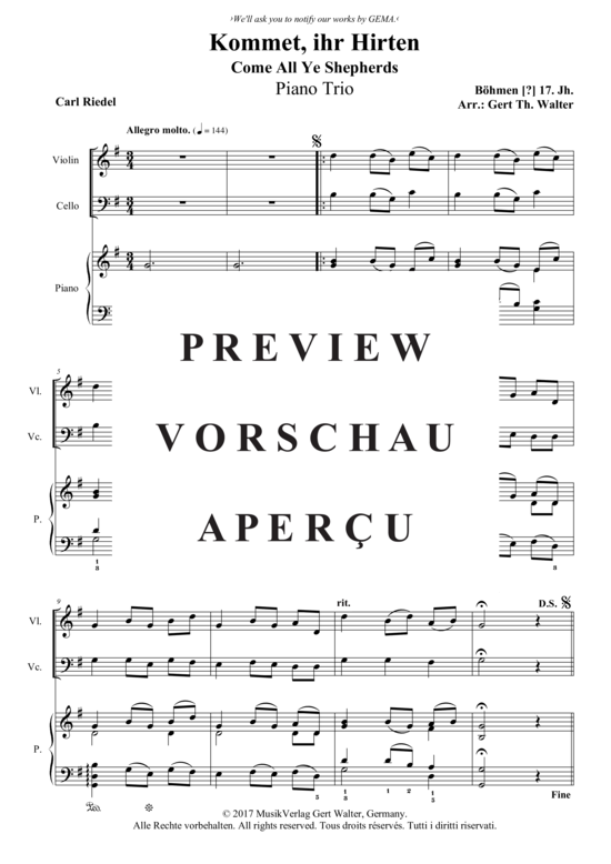 Kommet ihr Hirten (Violine Violoncello + Klavier) (Trio (Klavier  2 St.)) von Traditional