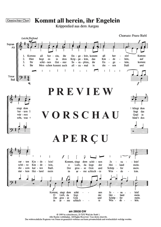 Kommt all herein Ihr Engelein (Gemischter Chor) (Gemischter Chor) von Krippenlied aus dem Aargau (Satz Franz Biebl)