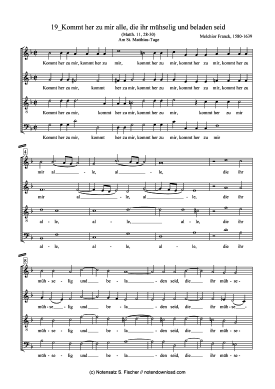 Kommt her zu mir alle die ihr m hselig und beladen seid (Gemischter Chor) (Gemischter Chor) von Melchior Franck (1580-1639)