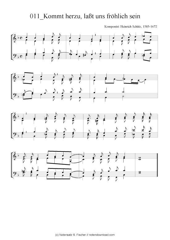 Kommt herzu la t uns fr hlich sein (Quartett in C) (Quartett (4 St.)) von Heinrich Sch tz 1585-1672
