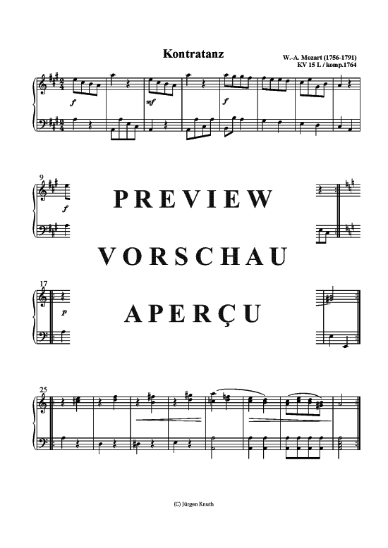 Kontratanz KV 15 L (Orgel Klavier Solo) (Klavier Solo) von W.-A. Mozart