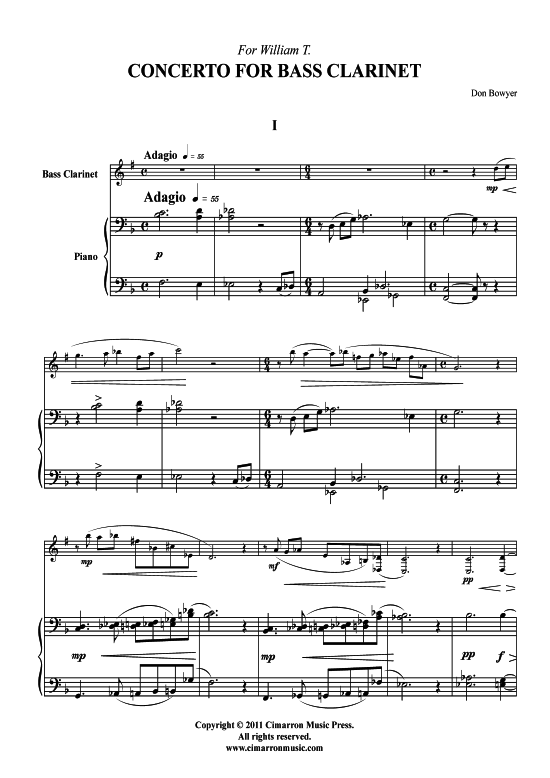 Konzert f uuml r Bass-Klarinette (Bass-Klarinette + Klavier) (Klavier  Bass Klarinette) von Don Bowyer
