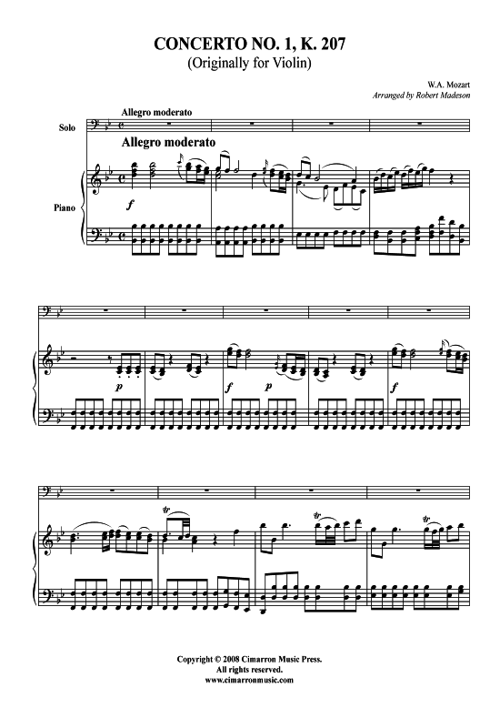 Konzert Nr. 1 (Bariton Pos + Klavier) (Klavier  Bariton (Posaune)) von W. A. Mozart (K. 207)