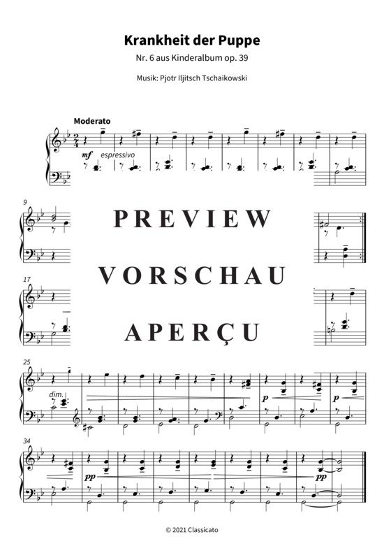 Krankheit der Puppe - Nr. 6 aus Kinderalbum op. 39 (Klavier Solo) (Klavier Solo) von Pjotr Iljitsch Tschaikowski