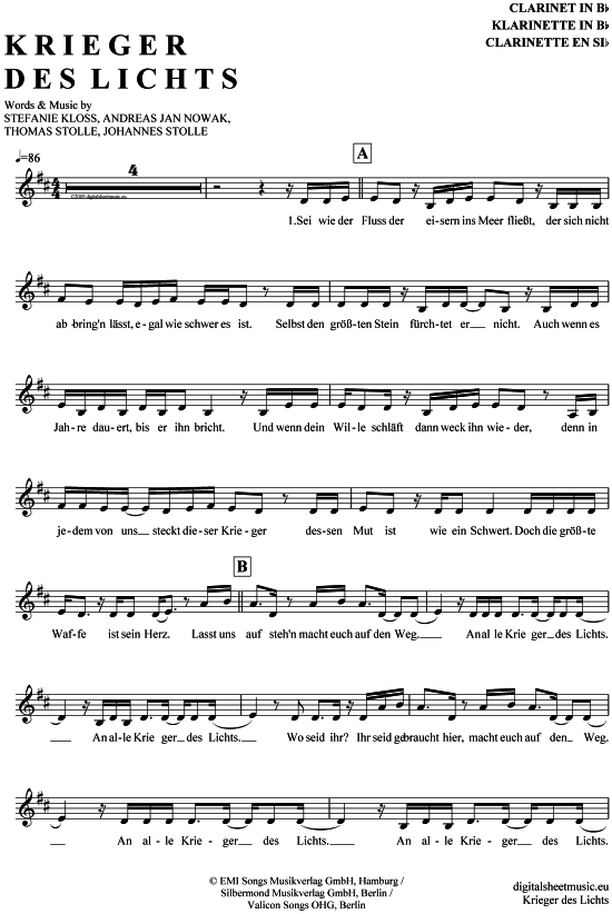 Krieger des Lichts (Klarinette in B) (Klarinette) von Silbermond