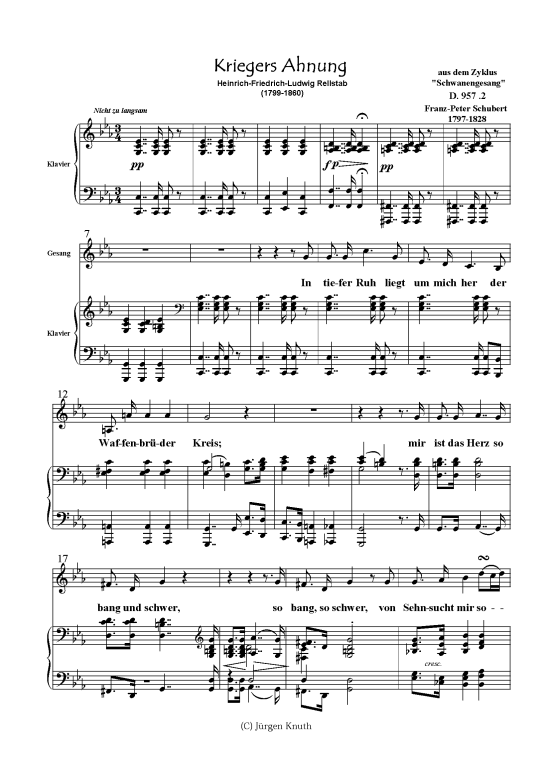 Kriegers Ahnung (Klavier + Gesang) (Klavier  Gesang) von Franz Schubert (1797-1828)