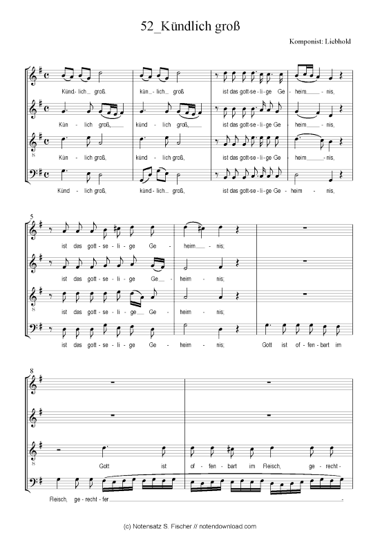 K ndlich gro (Gemischter Chor) (Gemischter Chor) von Liebhold  Weihnachtsmotette ber 1. Timoth. 3 16