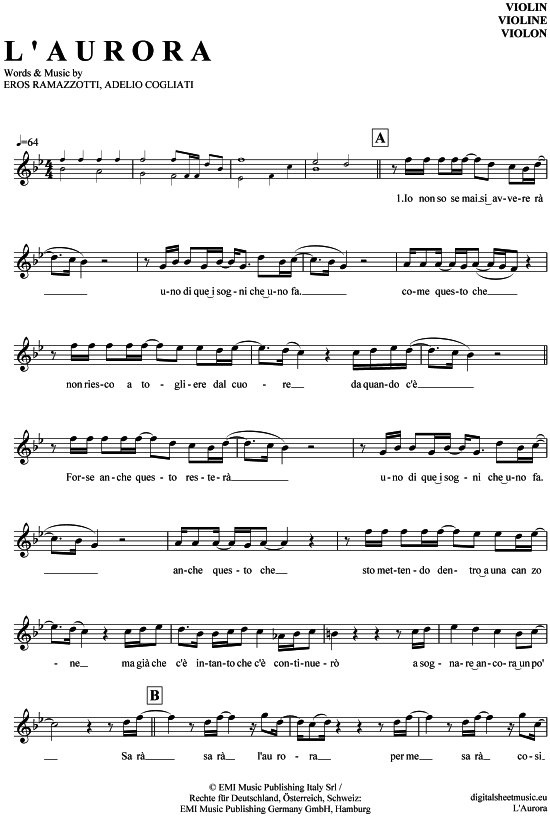 L acute Aurora (Violine) L Aurora (Violine) von Eros Ramazzotti