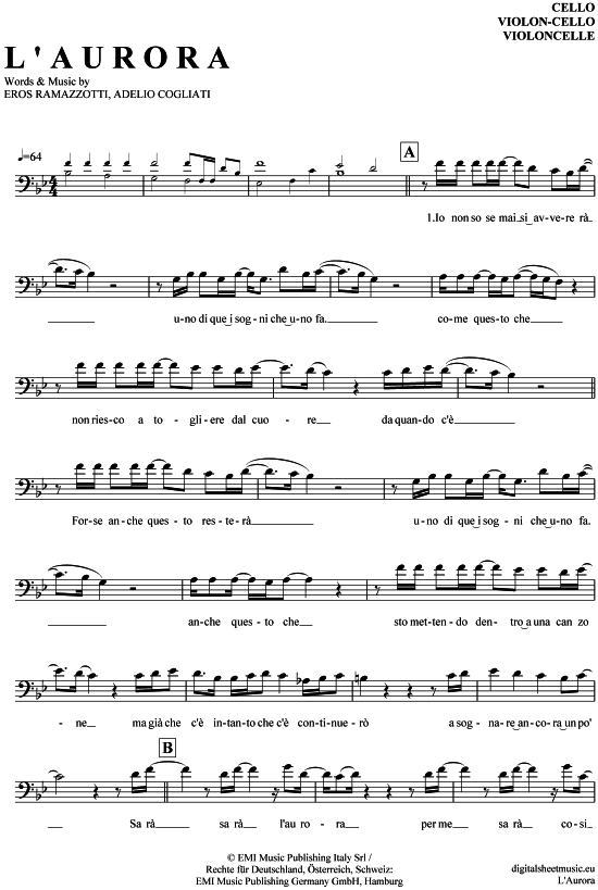L acute Aurora (Violon-Cello) L Aurora (Violoncello) von Eros Ramazzotti