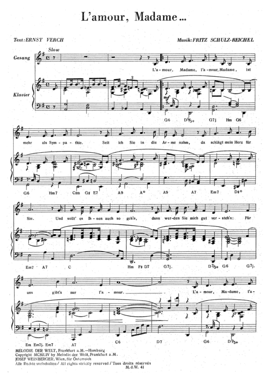 L amour Madame ... (Klavier + Gesang) (Klavier Gesang  Gitarre) von Gerhard Wendland