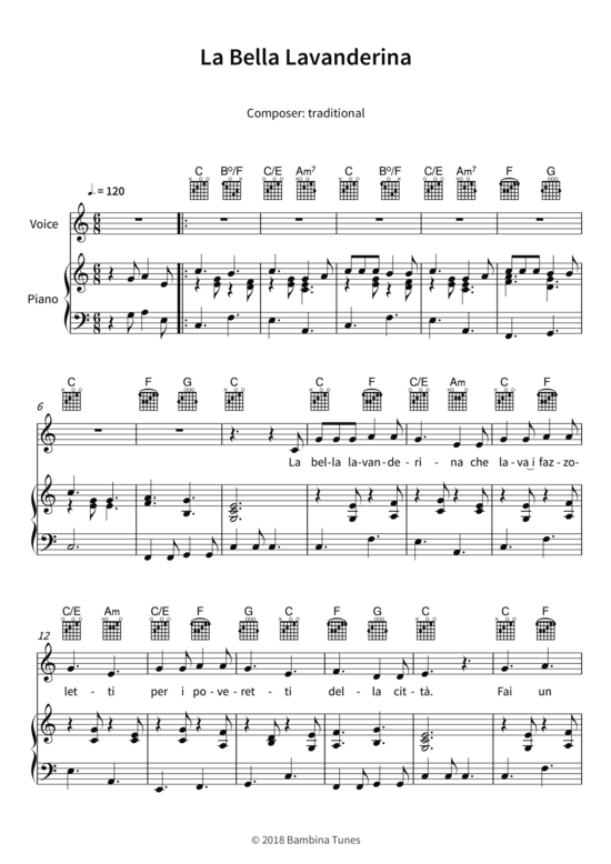 La Bella Lavanderina (Gesang + Klavier Gitarre) (Klavier  Gesang) von traditional