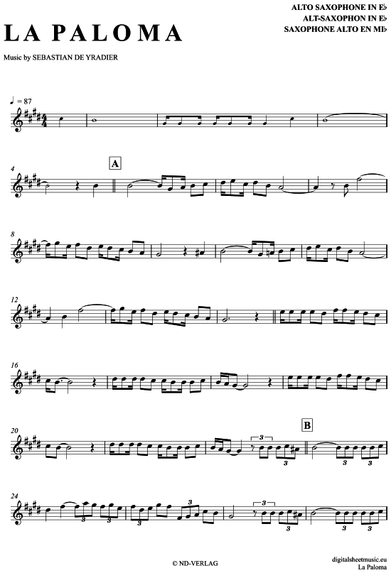 La Paloma (Alt-Sax) (Alt Saxophon) von Hans Albers