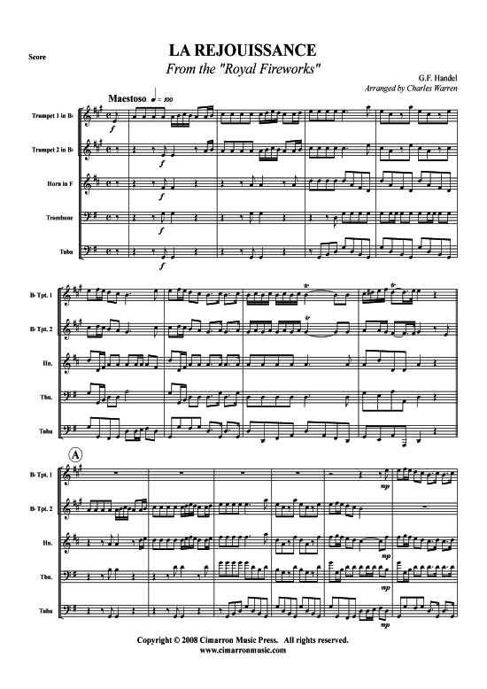 La Rejouissance (Blechbl auml serquintett) (Quintett (Blech Brass)) von G. F. H auml ndel (aus Royal Fireworks)
