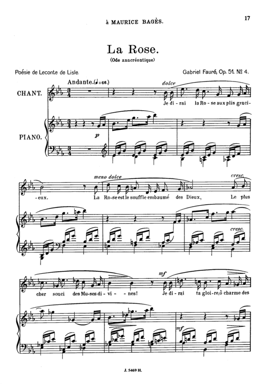 La rose Op.51 No.4 Medium Voice (Gesang mittel + Klavier) (Klavier  Gesang mittel) von Gabriel Faur eacute 
