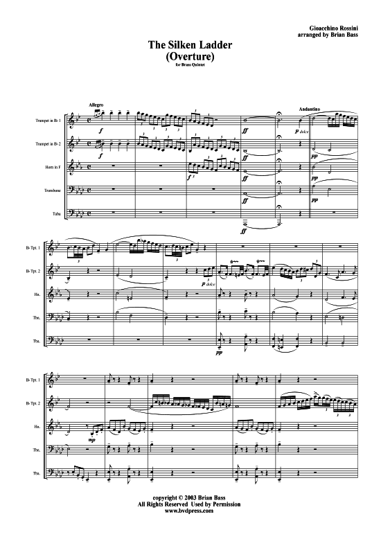La Scala di Seta Ouvert re (Blechbl serquintett) (Quintett (Blech Brass)) von Gioachino Rossini (arr. Bass)