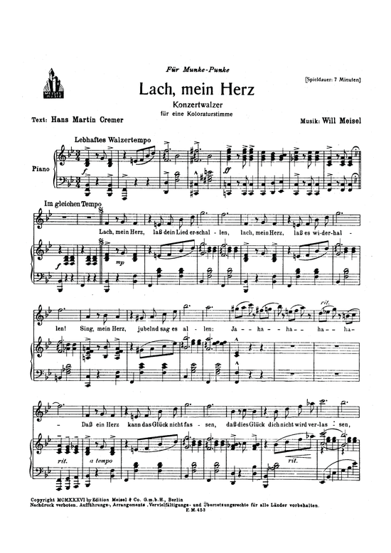 Lach mein Herz (Klavier + Gesang) (Klavier Gesang  Gitarre) von Konzertwalzer