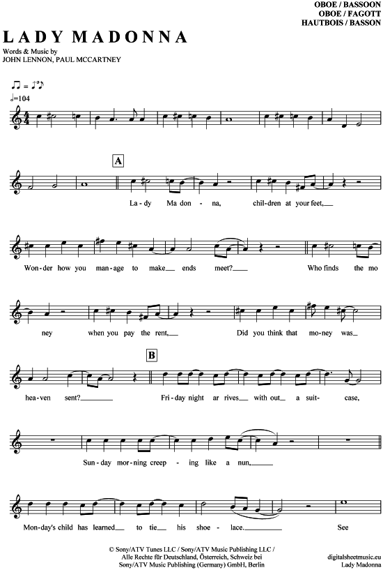 Lady Madonna (Oboe  Fagott) (Oboe Fagott) von The Beatles