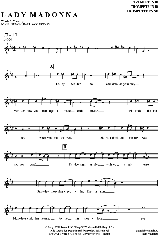 Lady Madonna (Trompete in B) (Trompete) von The Beatles