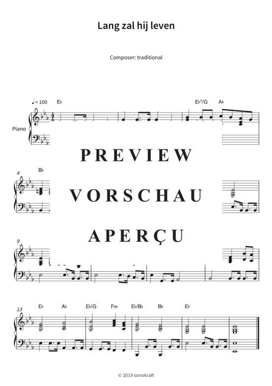 Lang zal hij leven (Klavier Solo) (Klavier Solo) von traditional