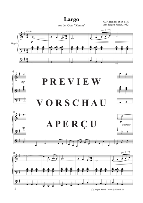 Largo aus der Oper Xerxes (Orgel Solo) (Orgel Solo) von Georg Friedrich H ndel