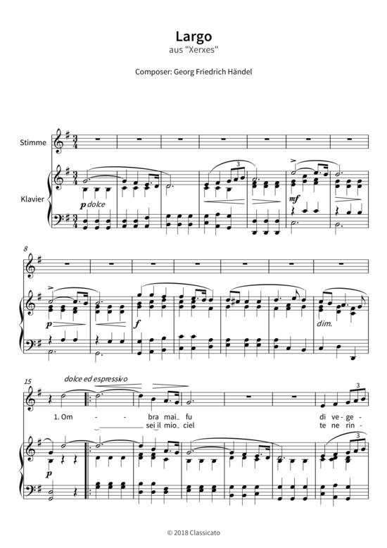 Largo - aus Xerxes (Gesang + Klavier) (Klavier  Gesang) von Georg Friedrich H ndel