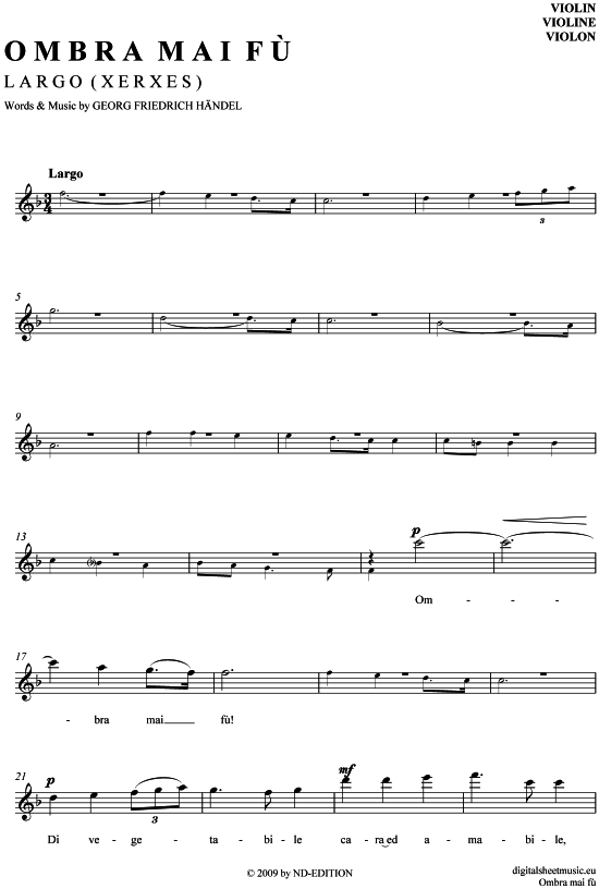 Largo - Ombra Mai Fu (Violine) (Violine) von G. F. H ndel (aus Xerxes)  Fritz Wunderlich