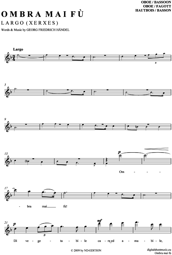 Largo - Ombrai Ma Fu (Oboe  Fagott) () von G. F. H ndel (aus Xerxes)  Fritz Wunderlich