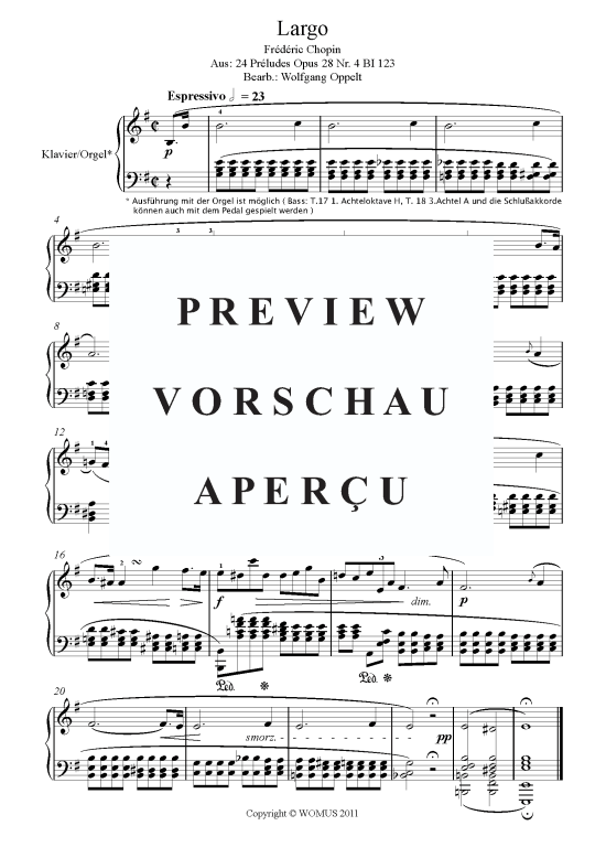 Largo op. 28 Nr. 4 (Klavier Solo) (Klavier Solo) von Frederic Chopin (arr. WO)