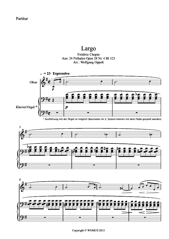 Largo op. 28 Nr. 4 (Oboe + Klavier) (Klavier  Oboe) von Frederic Chopin (arr. WO)