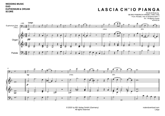Largo (Rinaldo Arie der Almirena) (Euphonium Tuba + Orgel) (Orgel  Euphonium) von Georg Friedrich H ndel (arr. WO)