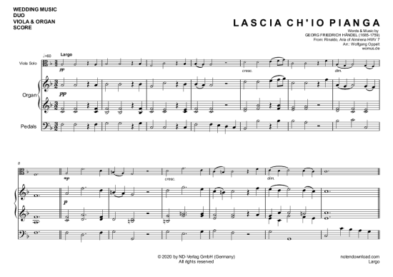 Largo (Rinaldo Arie der Almirena) (Viola + Orgel) (Orgel  Viola) von Georg Friedrich H ndel (arr. WO)