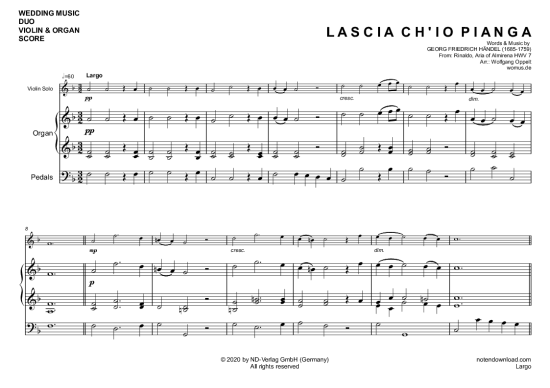 Largo (Rinaldo Arie der Almirena) (Violine + Orgel) (Orgel  Violine) von Georg Friedrich H ndel (arr. WO)