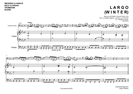 Largo (Winter) (Posaune + Orgel) (Orgel  Posaune) von Antonio Vivaldi (arr. WO)