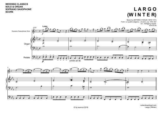 Largo (Winter) (Sopran Saxophon + Orgel) (Orgel  Sopran Saxophon) von Antonio Vivaldi (arr. WO)