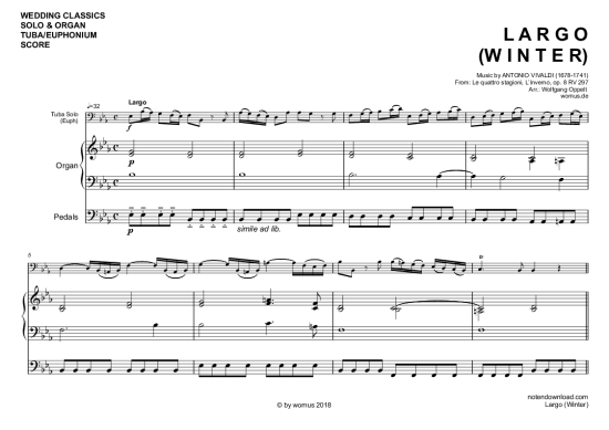 Largo (Winter) (Tuba Euphonium + Orgel) (Orgel  Tuba) von Antonio Vivaldi (arr. WO)