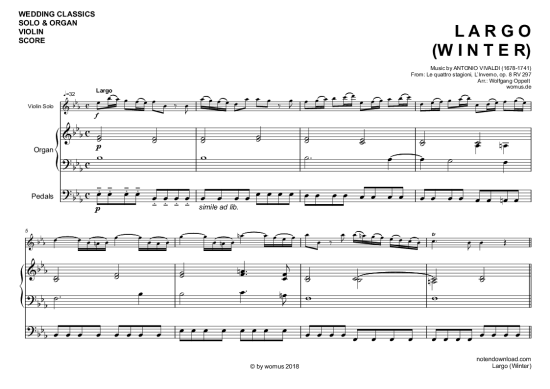 Largo (Winter) (Violine + Orgel) (Orgel  Violine) von Antonio Vivaldi (arr. WO)