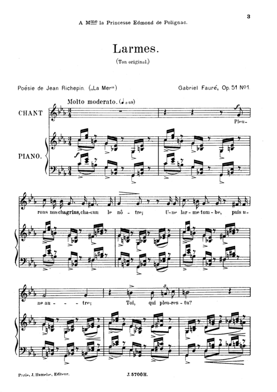 Larmes Op.51 No.1 (Gesang hoch + Klavier) (Klavier  Gesang hoch) von Gabriel Faur eacute 