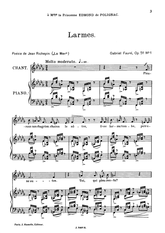 Larmes Op.51 No.1 (Gesang mittel + Klavier) (Klavier  Gesang mittel) von Gabriel Faur 